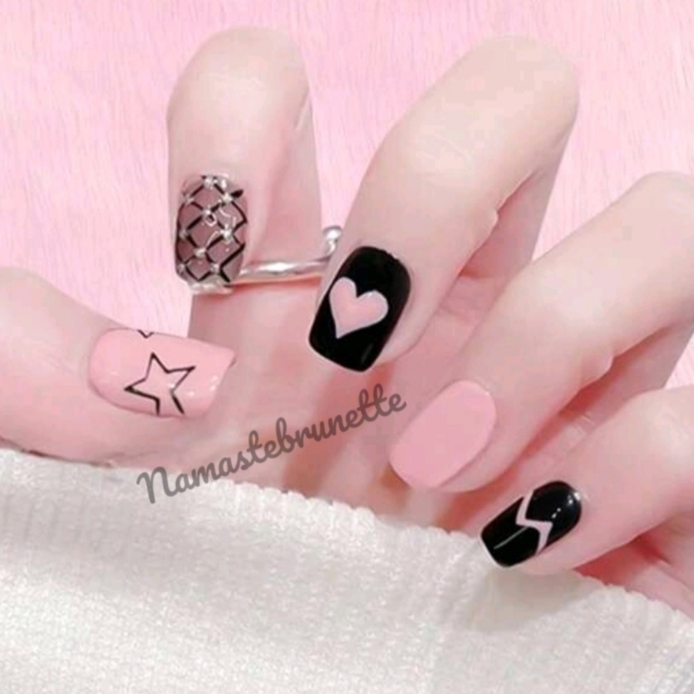Pink Hearts Stars Press On Nails